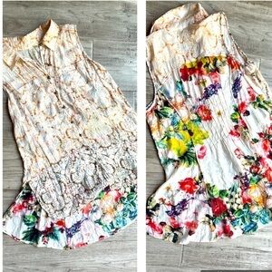 Arrata Silent Journey Sleeveless Blouse Floral Mixed Print Button Down SZ M